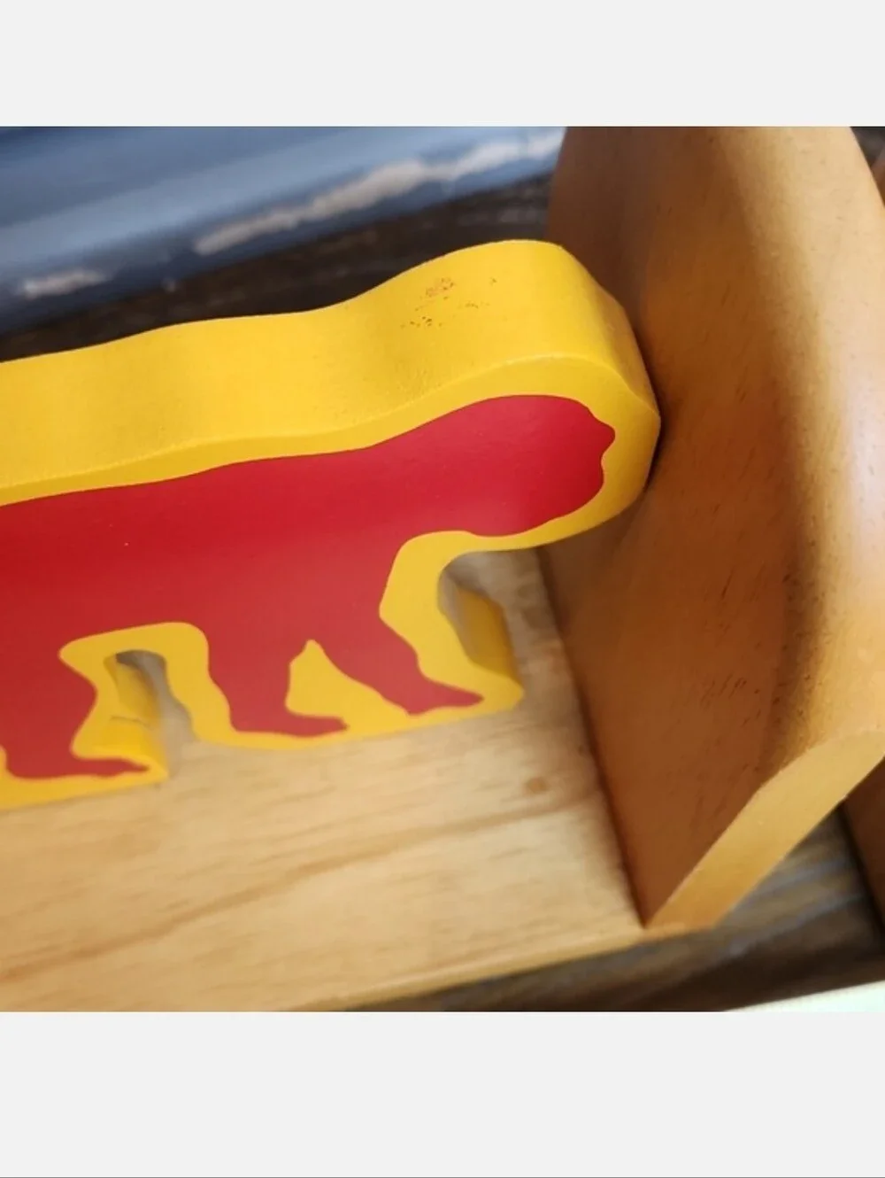 Crate & Barrel Wood Bookends Red Monkey Blue Elephant Yellow Gold